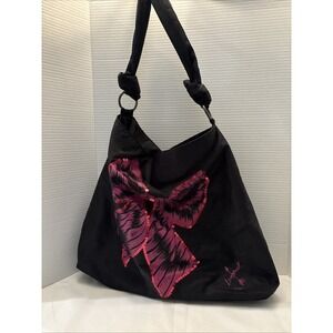 Vera Wang Lovestruck Large Over Shoulder Black Tote Pink Bow Sequin.